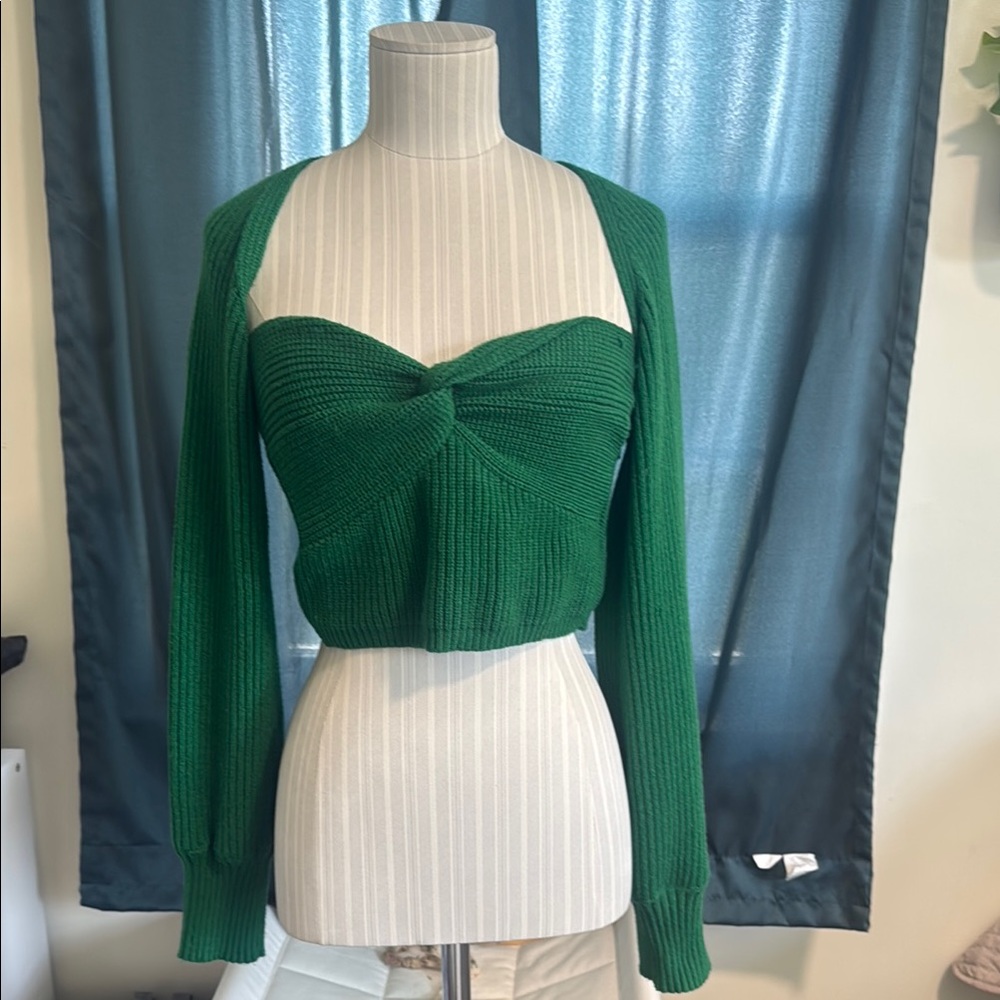 Green Women's Knitted Top Set with bolero
